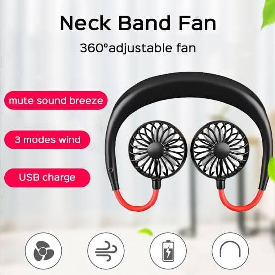 Portable Hands-Free Neckband Fan: USB Rechargeable, 3 Speeds, 360° Rotation (Ran