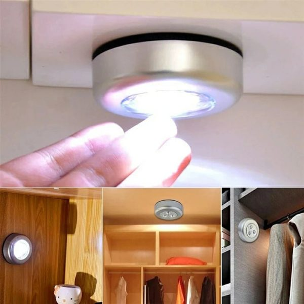 3 Led Silver Closet Cabinet Lamp | Aaa Battery Powered | Wireless Stick Tap Push